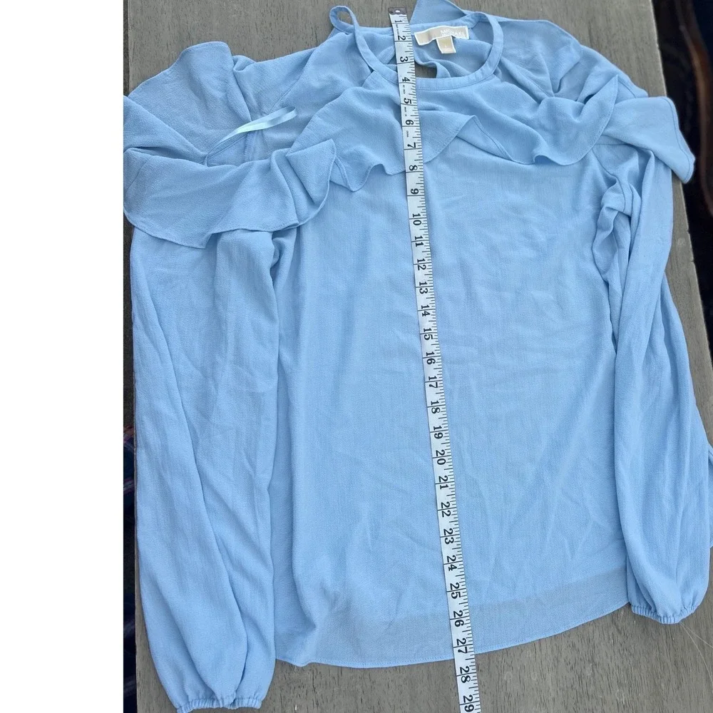 Michael Michael Kors Light Blue Ruffle Cold Shoulder Blouse Top Large